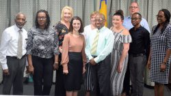 Minister of Foreign Affairs, Sir Louis Straker and Michelle Thompson with other officials from HEE and the Ministry of Foreign Affairs.