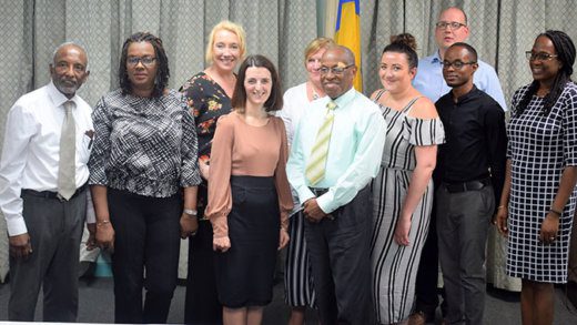 Minister of Foreign Affairs, Sir Louis Straker and Michelle Thompson with other officials from HEE and the Ministry of Foreign Affairs.