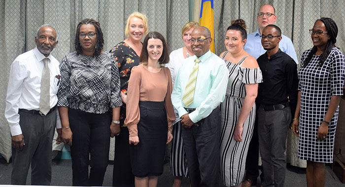 Minister of Foreign Affairs, Sir Louis Straker and Michelle Thompson with other officials from HEE and the Ministry of Foreign Affairs.