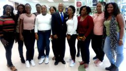 From left: Leshoan Castello, Nerisa Malcolm, Atisha Franklyn, K-Danna Charles, Marva Michael, Krisna John, Sir Louis Straker, Sasheen Wright Leslie, Romancia Bobb, Renecia Daniel and Alexandra Small; (partly hidden) Khadesha Bailey and Aneak Joseph. Meshca Thomas is not in the photo.