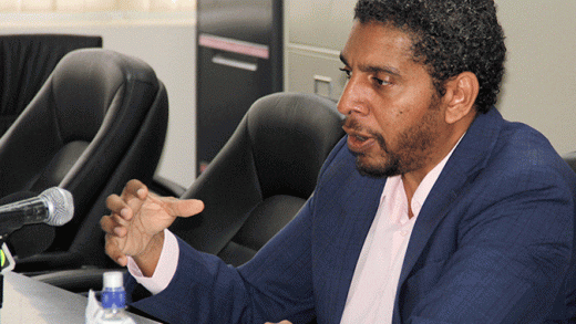Minister of Finance Camillo Gonsalves speaking at Wednesday's press conference. 