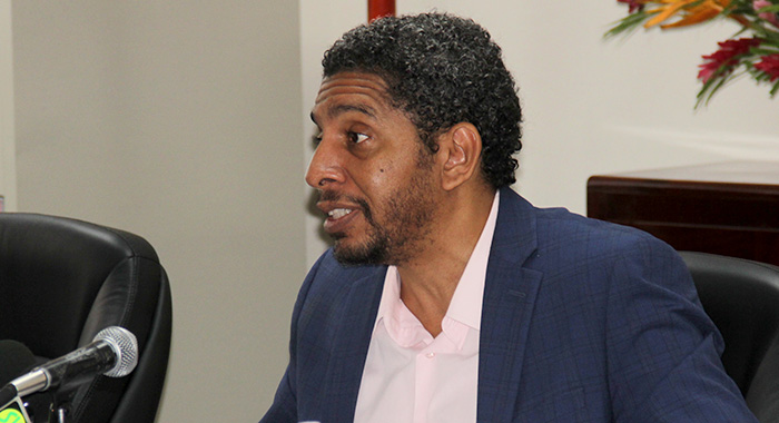 Minister of Finance. Camillo Gonsalves speaking at the press conference last week. (iWN photo)