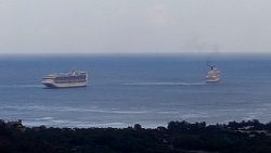 The two cruise ships off Buccament Bay on Saturday.