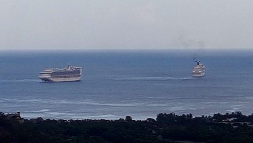The two cruise ships off Buccament Bay on Saturday.