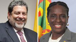 Prime Minister of St. Vincent and the Grenadines, Ralph Gonsalves, left, and Grenada's Minister of Finance, Clarice Modeste. (Internet photos)