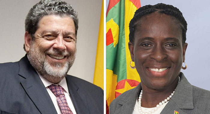Prime Minister of St. Vincent and the Grenadines, Ralph Gonsalves, left, and Grenada's Minister of Finance, Clarice Modeste. (Internet photos)