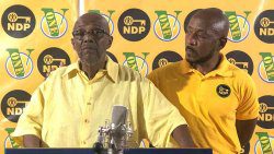 Member of Parliament for  East Kingstown, Arnhim Eustace, left, and NDP candidate for the constituency, Dwight Fitzgerald Bramble at Thursday's event. (Photo: NDP)