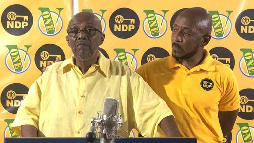 Member of Parliament for  East Kingstown, Arnhim Eustace, left, and NDP candidate for the constituency, Dwight Fitzgerald Bramble at Thursday's event. (Photo: NDP)