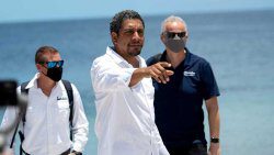 Minister of Finance Camillo Gonsalves and Sandals officials at Buccament Bay last week Wednesday.  (Photo: Invest SVG/Facebook)