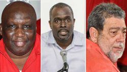 From left: Member of Parliament for Marriaqua, Jimmy Prince, prospective opposition candidate for Marriaqua, Philip Jackson, Prime Minister Ralph Gonsalves.