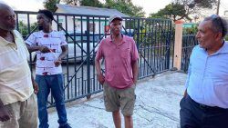 NDP President and Opposition Leader Godwin Friday, right, visited Marriaqua ahead of the central committee meeting to hear directly from constituents. (Photo: NDP/Facebook)