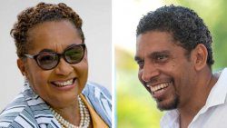 Opposition New Democratic Party candidate for East St. George, Laverne Gibson-Velox, left, and East St. George MP, Camillo Gonsalves, of the Unity Labour Party. 