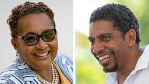 Opposition New Democratic Party candidate for East St. George, Laverne Gibson-Velox, left, and East St. George MP, Camillo Gonsalves, of the Unity Labour Party. 