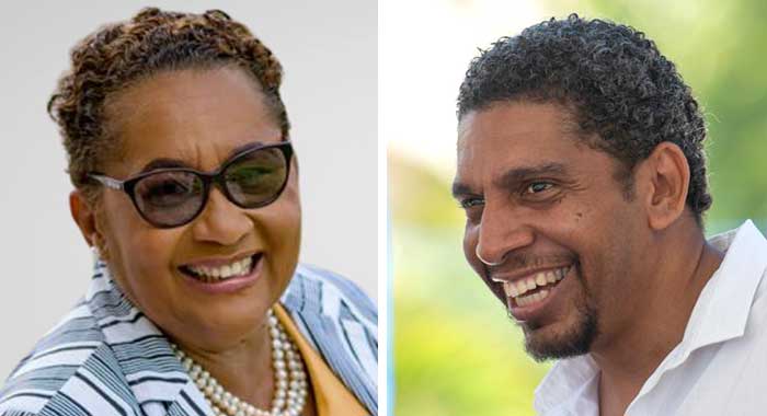 Opposition New Democratic Party candidate for East St. George, Laverne Gibson-Velox, left, and East St. George MP, Camillo Gonsalves, of the Unity Labour Party. 