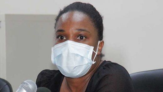 Dr. Mishka Duncan-Adams, consultant paediatrician at the Milton Cato Memorial Hospital, speaking at the press conference on Tuesday. (iWN photo)