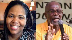 Reisha Twana Browne-Caesar, wife of Minister of Agriculture Saboto Caesar, left, and St. Clair Leacock, MP for Central Kingstown. 