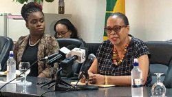Chief Education Officer, Elizabeth Walker, right, and Shanika John, health promotion officer, at Friday's press conference. (iWN photo)