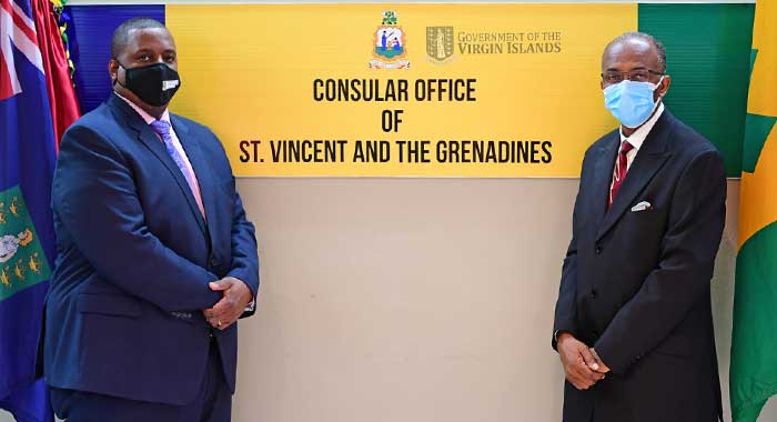 Bishop Ishmael Charles, honorary consul of St Vincent and the Grenadines and Andrew Fahie, Premier and Minister of Finance in the British Virgin Islands. (Photo: Gov’t of the BVI website)