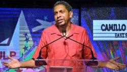 Minister of Finance and MP for East St. George, Camillo Gonsalves at the ULP's virtual public meeting last Wednesday. (Photo: Lance Neverson/Facebook)