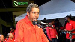 Minister of Finance, Camillo Gonsalves speaking at the manifesto launch on Sunday. (Photo: Anthony Fonz Dennie/Facebook)