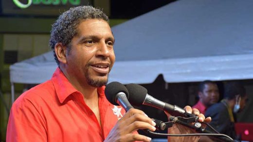 Minister of Finance, Camillo Gonsalves speaking at Sunday's rally. (Photo: Anthony Fonz Dennie/Facebook)