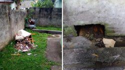 Conditions at a school, with piles of garbage and stagnant water, at the beginning of the school year in September. (Teachers' Union photos)