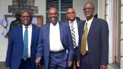Eustace, second left, along with from left, Matthews, Stephenson and CUmmings after Thursday's meeting of Parliament. (Photo courtesy Roland "Patel" Matthews.) 