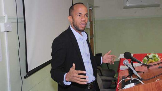 Minister of Health Senator Luke Browne speaks at the press conference on Friday. (iWN photo)