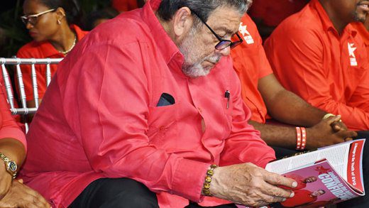 Things have gotten better for residents of the Colonarie Census Division, which is part of the constituency represented by Prime Minister Ralph Gonsalves, seen her, on Tuesday, reading his party’s youth manifesto. (Photo: Lance Neverson/Facebook)