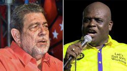 Prime Minister Ralph Gonsalves, left, and incumbent MP for North Leeward, "Roland" Patel Matthews.
