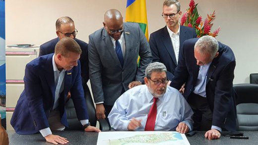 Prime Minister Ralph Gonsalves and Sandals representatives at Monday's meeting. (Photo: Camillo MIchael Gonsalves/Facebook)