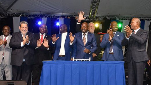 The all-male Cabinet of Ministers that was sworn in on Tuesday. (Photo: Anthony Fonz Dennie/Facebook) 