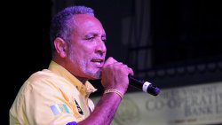 NDP President, Godwin Friday speaking at the party's rally in Kingstown on Saturday. (iWN photo)
