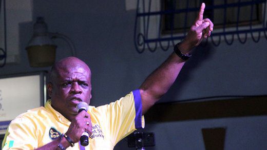 Former North Leeward MP, Roland "Patel" Matthews, speaking at the NDP rally in Kingstown on Saturday. (iWN photo)