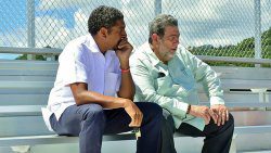 Prime Minister Ralph Gonsalves, left, and his son incumbent MP for East St. George, Camillo Gonsalves. (Photo: Lance Neverson/Facebook)