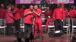 The moment when an artiste's worship "performance" is interrupted to make way for a speech by Prime Minister Ralph Gonsalves at his party's gospel concert on Sunday. (Photo: Facebook Live)