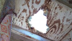 The "gaping" hole in the prison roof through which accused murderers Veron Primus and Ulrick Hanson escaped earlier this month.  