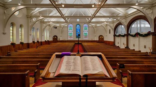 An internet photo of an empty church. 