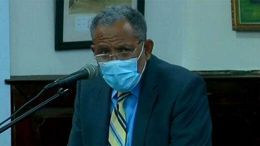 Opposition Leader Godwin Friday speaking in Parliament on Tuesday. (Photo: Facebook Live)