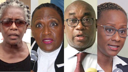 From left: The accused, Luzette King, defence counsel Kay Bacchus-Baptiste, Medical Officer of Health, Dr. Roger Duncan and Chief Medical Officer, Dr. Simone Keizer Beache. (File photo)