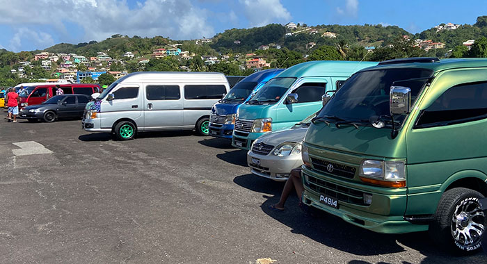 Minibuses in Kingstown in February 2021. (iWN photo)