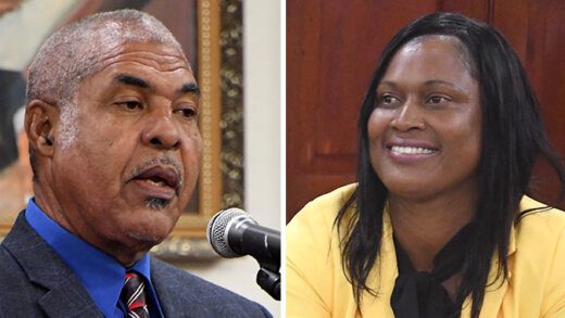 Deputy Prime Minister Montgomery Daniel, left, and opposition senator, Shevern John. (File photos by S. Ollivierre/API)