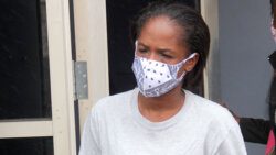 The defendant, Carleyann Harris, leaves the Kingstown Magistrate's Court after her sentencing on Monday. (iWN photo)
