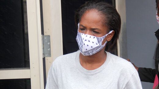 The defendant, Carleyann Harris, leaves the Kingstown Magistrate's Court after her sentencing on Monday. (iWN photo)