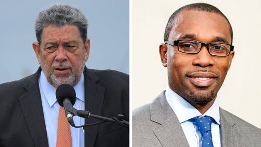 Prime Minister Ralph Gonsalves, left, and President of VINTAS, Royron Adams. 