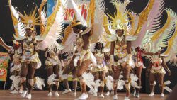 Masqueraders on stage at Victoria Park during Mardi Gras 2019. (iWN photo)