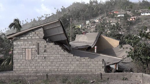 The roof of this house in Fitz Hughes collapsed under the weight of the volcanic ash. (iWN photo)