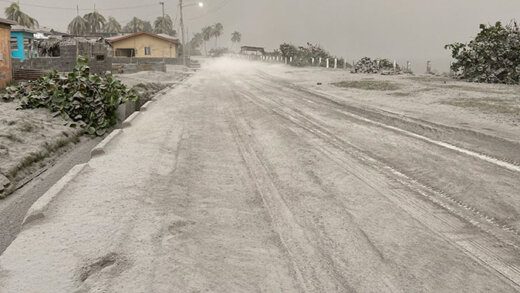 Ash blankets Georgetown on the east coast of St. Vincent on Saturday. (iWN photo)