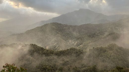 La Soufriere, far left, seen from Rose Hall on Sunday. (iWN photo)