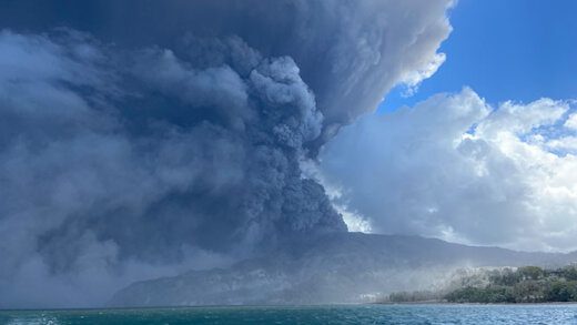 The eruption of La Soufriere, as seen from just off the north west coast of St. Vincent on April 22, 2021. (iWN photo)